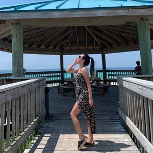 black floral Sleeveless Swimwear coverup dress